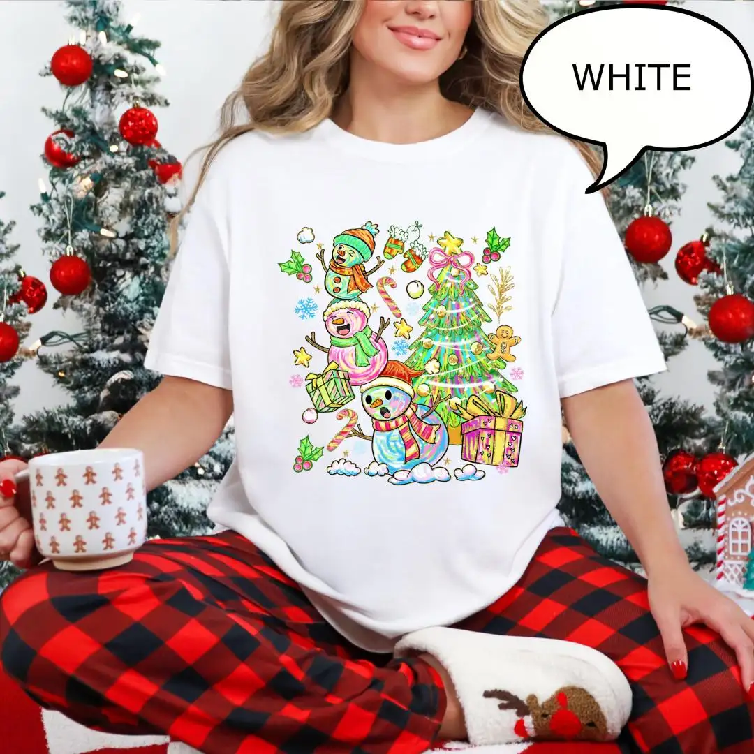 Comfort Colors Snowman Christmas Shirt for Women