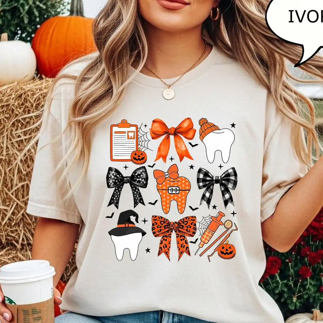 Comfort Colors Coquette Bow Dental Halloween Shirt