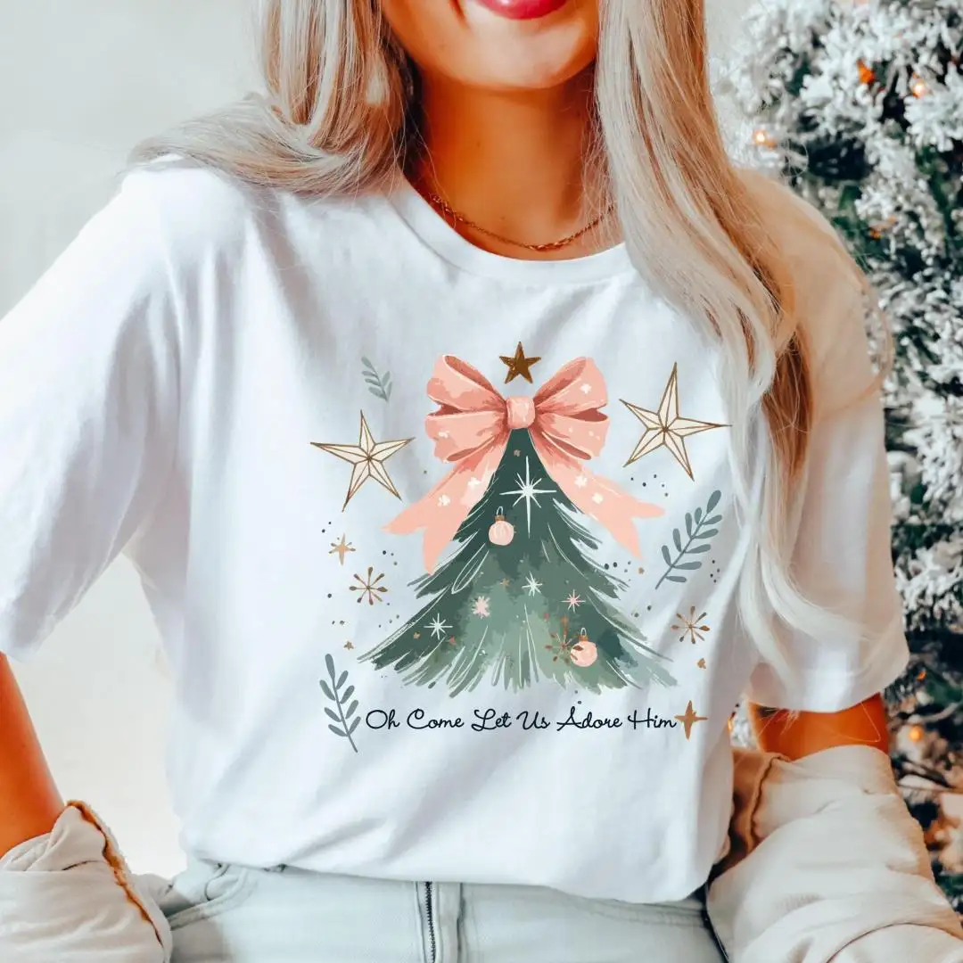 Comfort Colors Christmas Tree Bow Shirt for Women