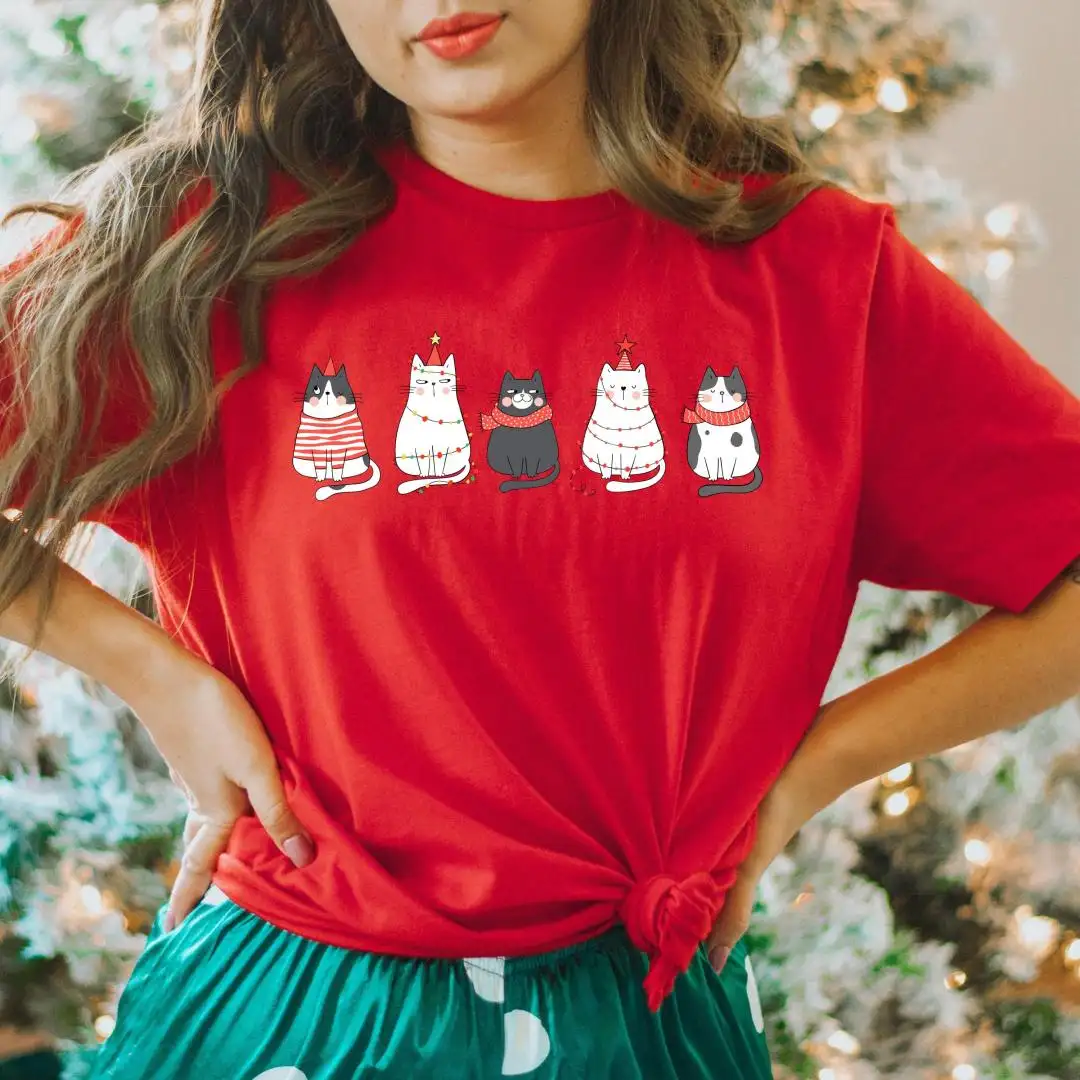 Christmas Cat Shirt For Cat Lover Mom Gift