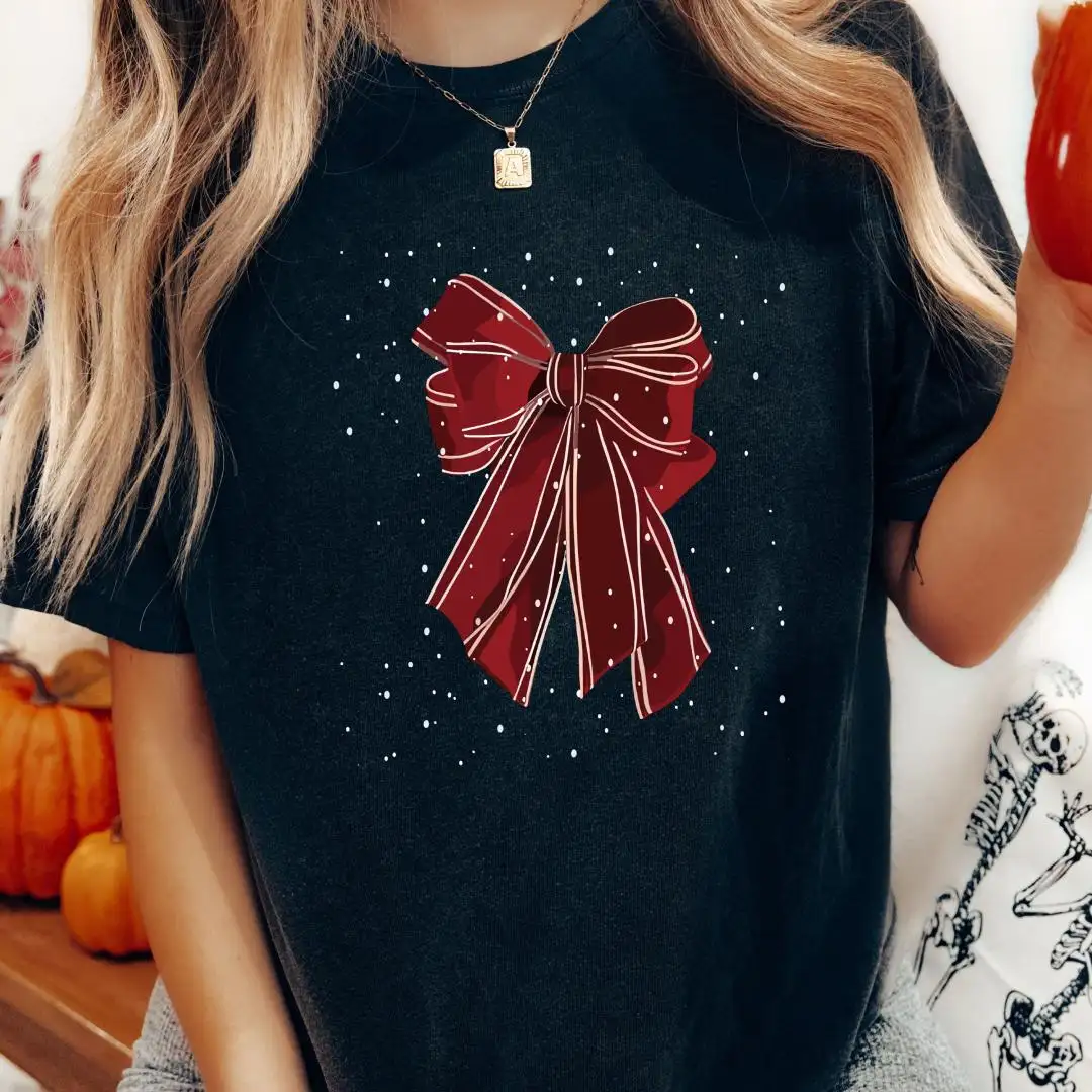 Christmas Gift Shirt For Women With Festive Bow