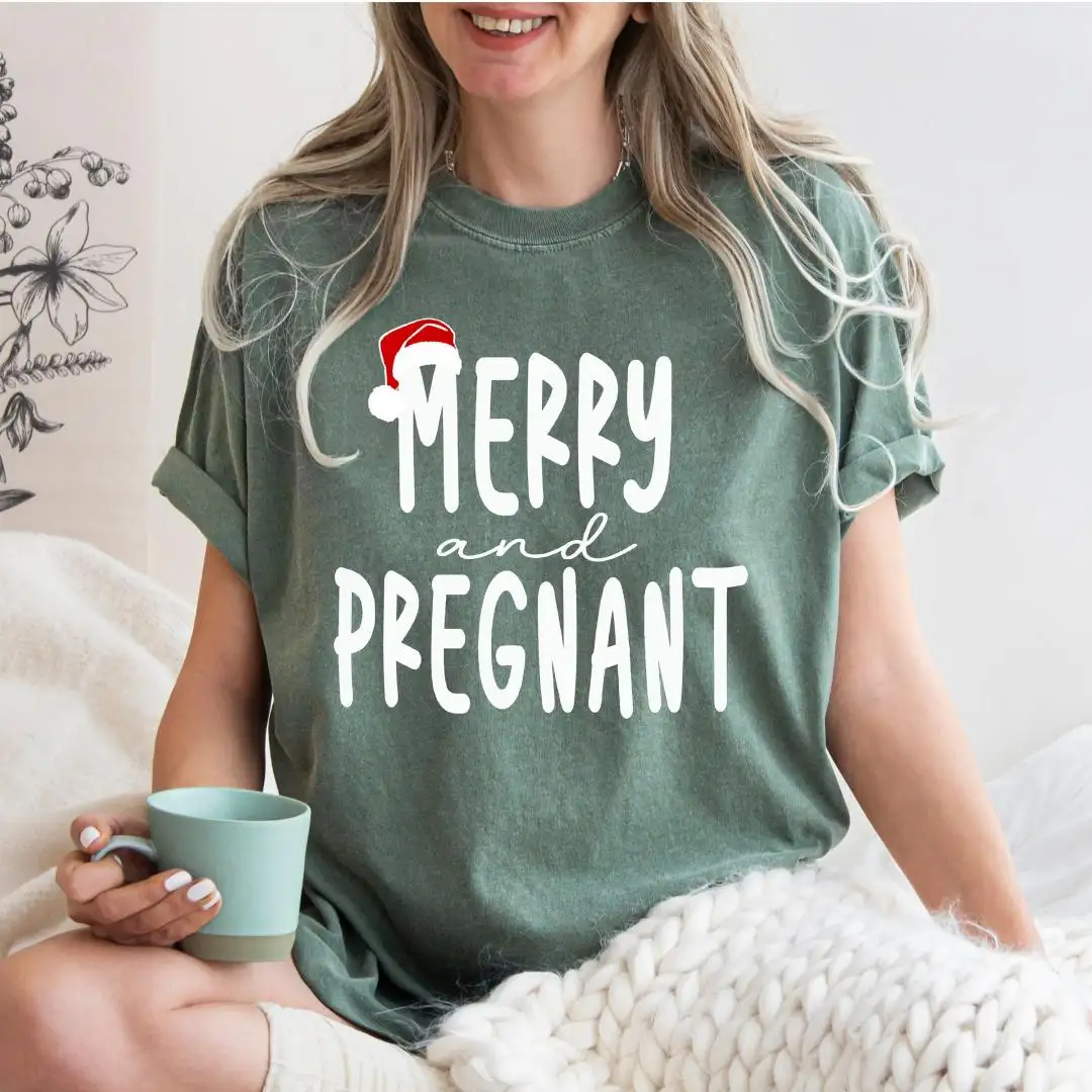 Merry and Pregnant Christmas Shirt for Expecting Moms