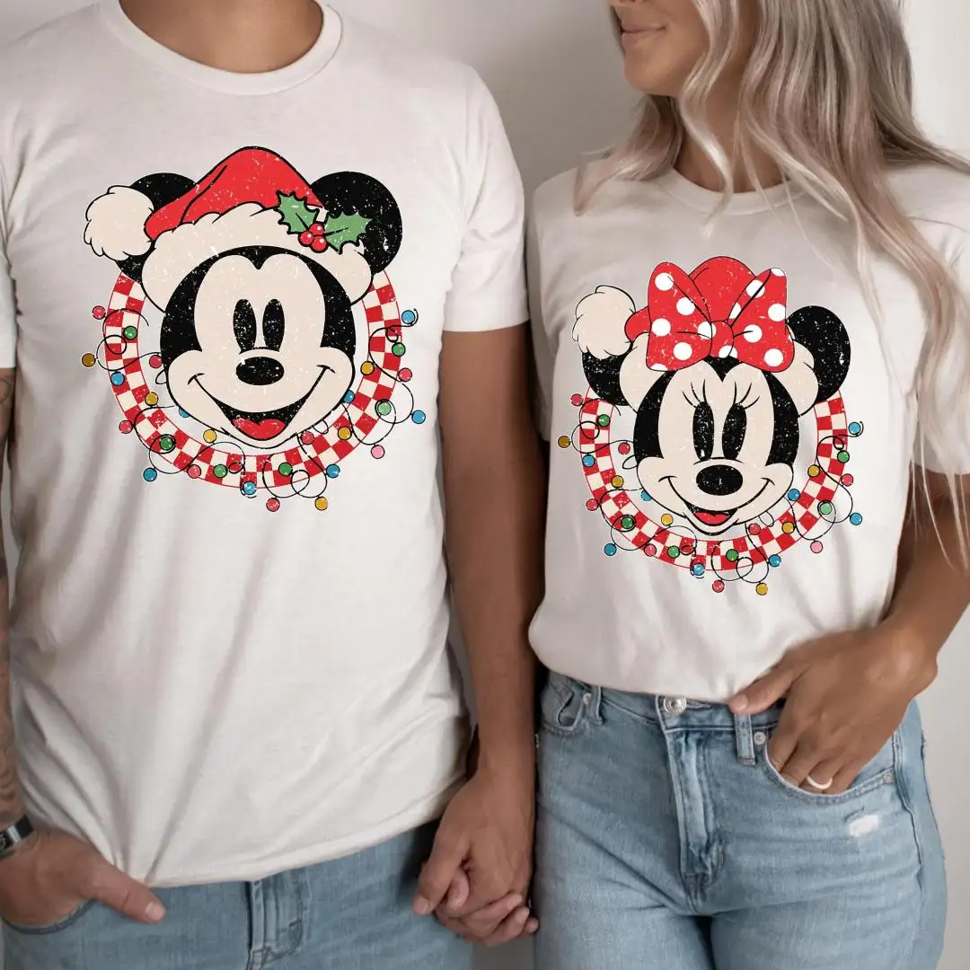 Disney Christmas Shirt for Couples | Mickey Minnie Checkered
