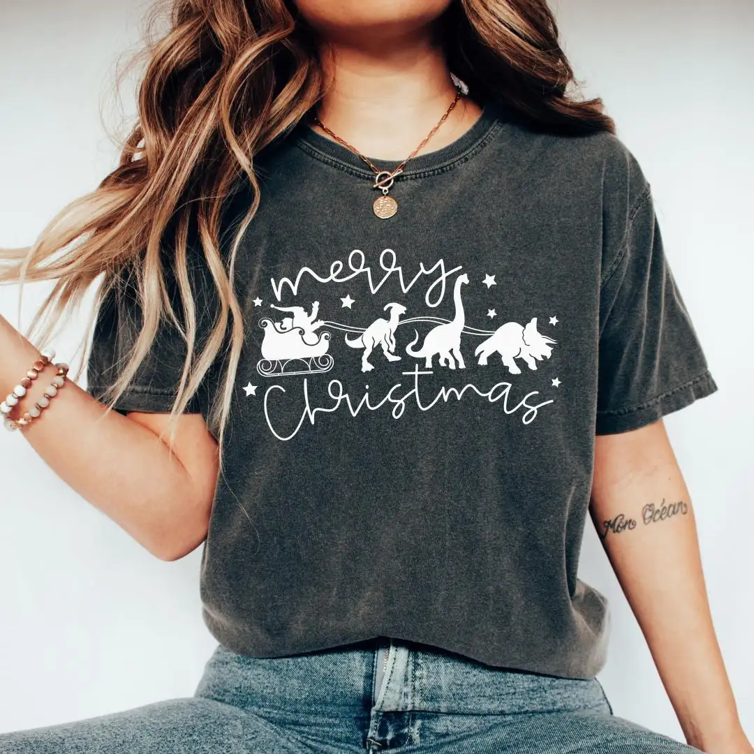 Christmas Dinosaur Sleigh Ride Shirt for Kids