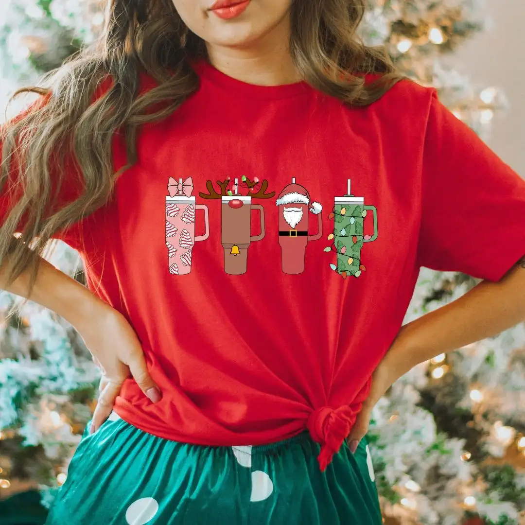 Comfort Colors Christmas Shirt for Women with Funny Cups