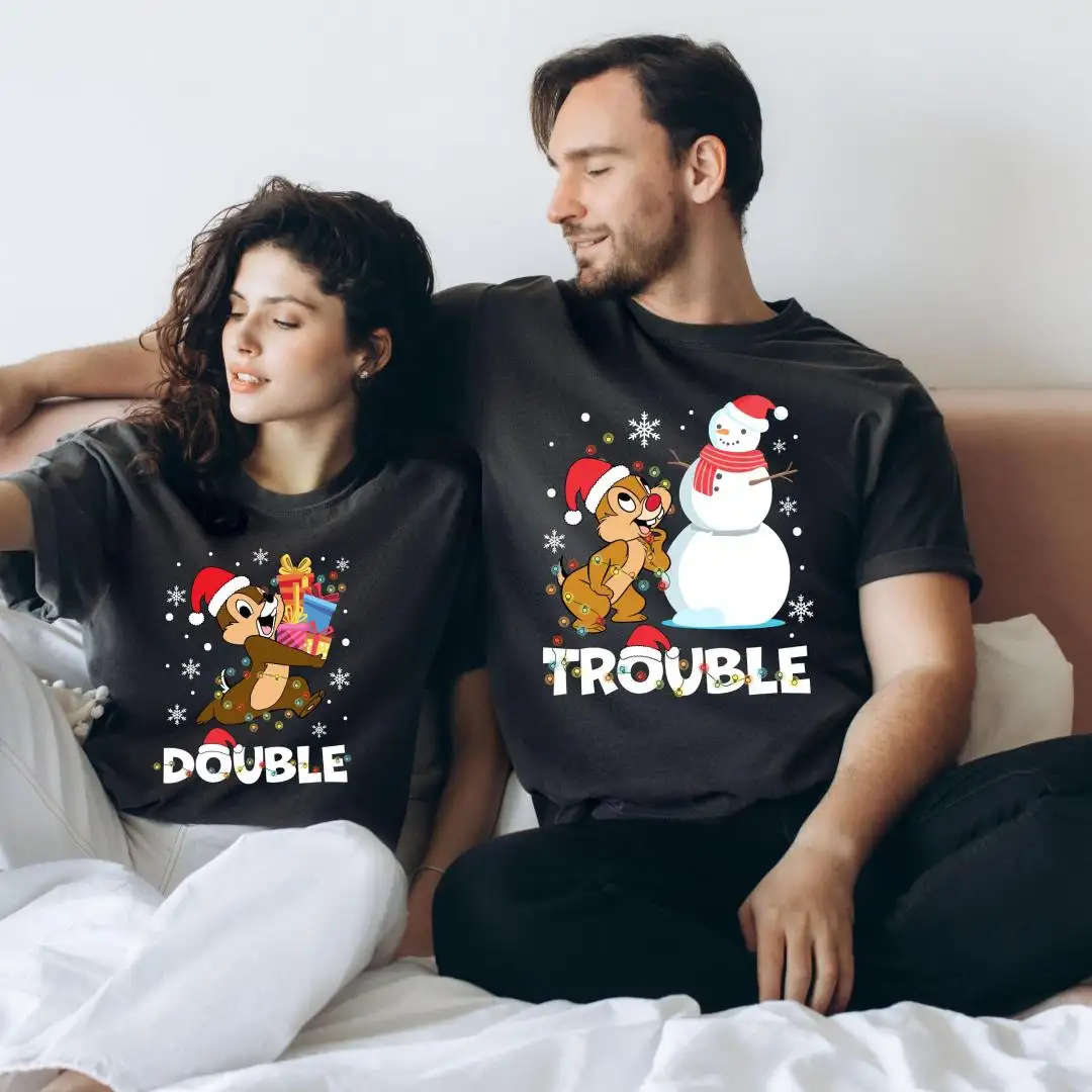 Disney Christmas Couples Shirt Chip and Dale Design