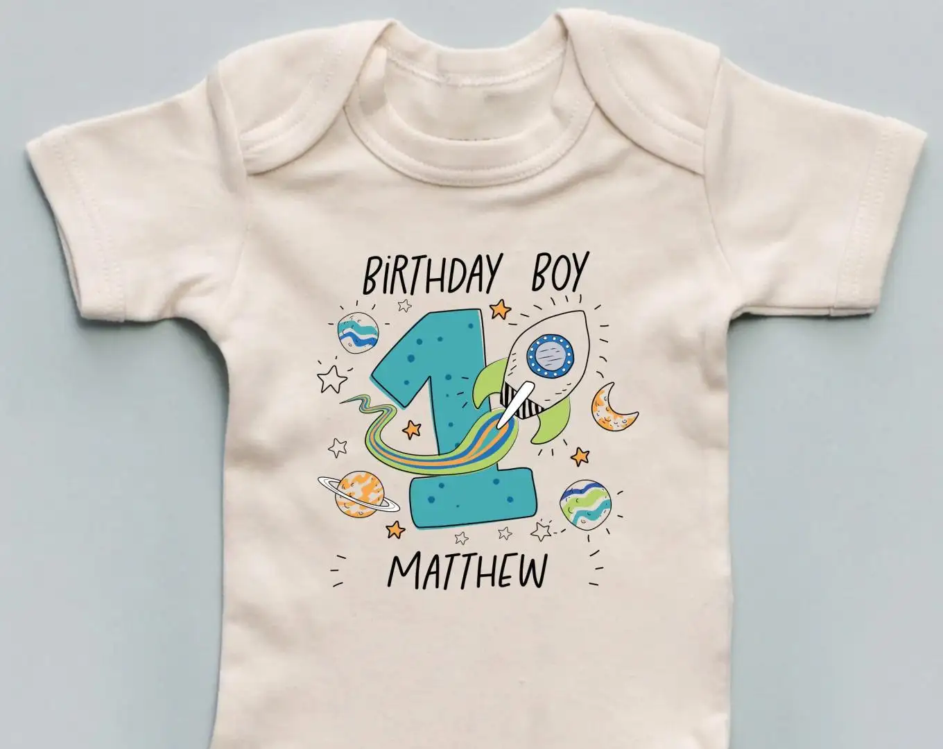 Custom Boys First Birthday Space Ship Shirt