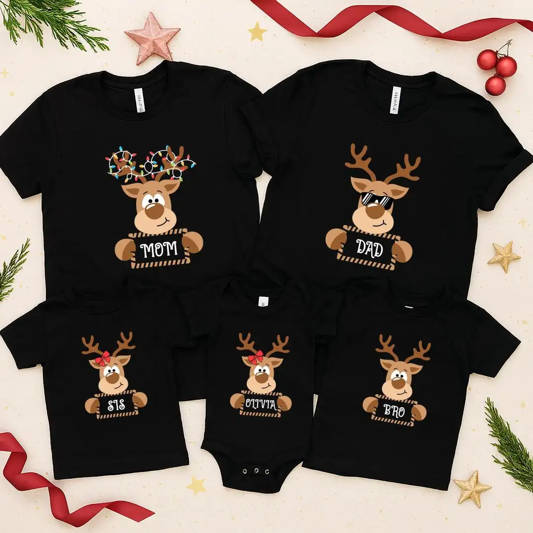 Personalized Reindeer Family Christmas Shirt for Kids