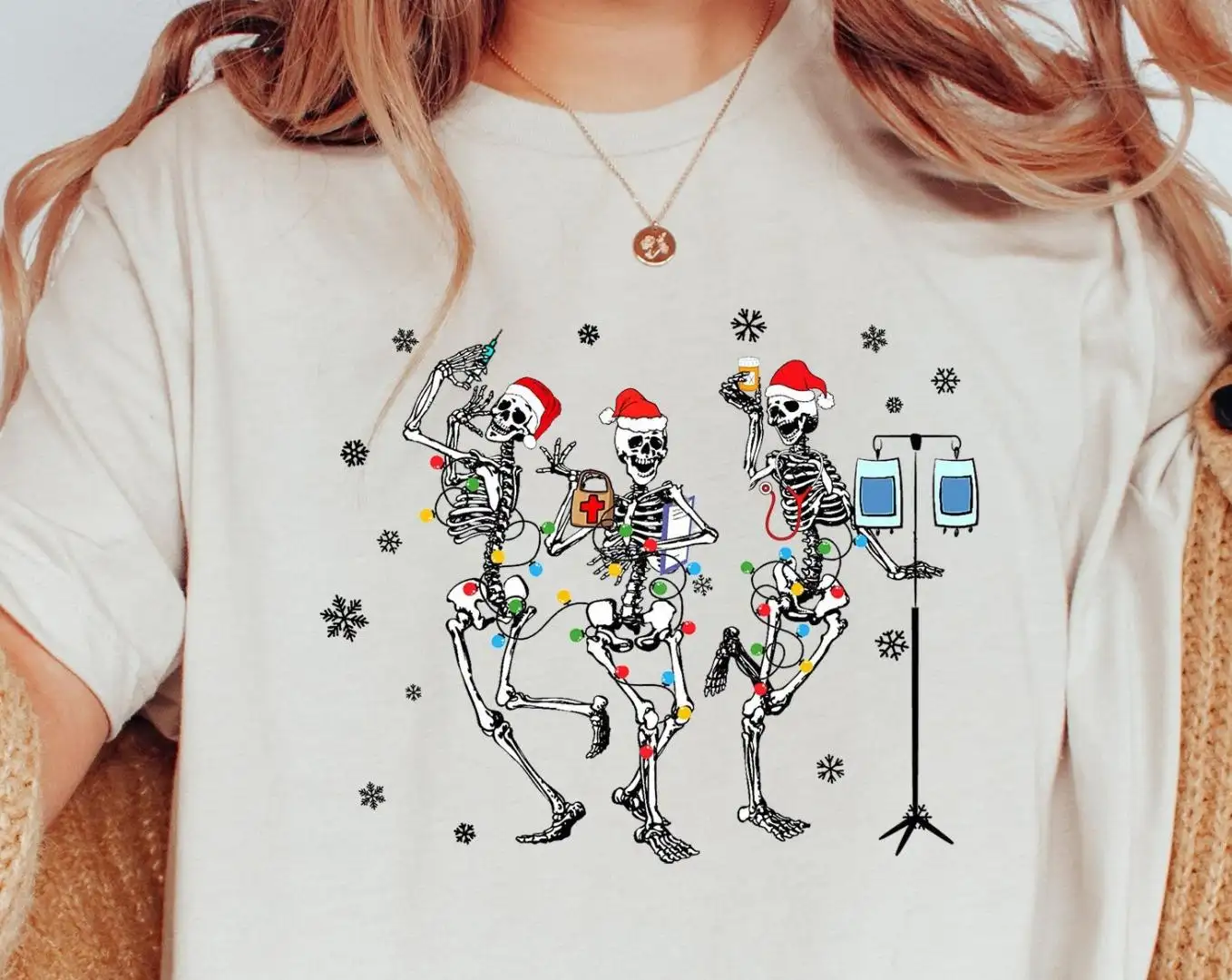 Funny Christmas Nurse Shirt with Dancing Skeleton