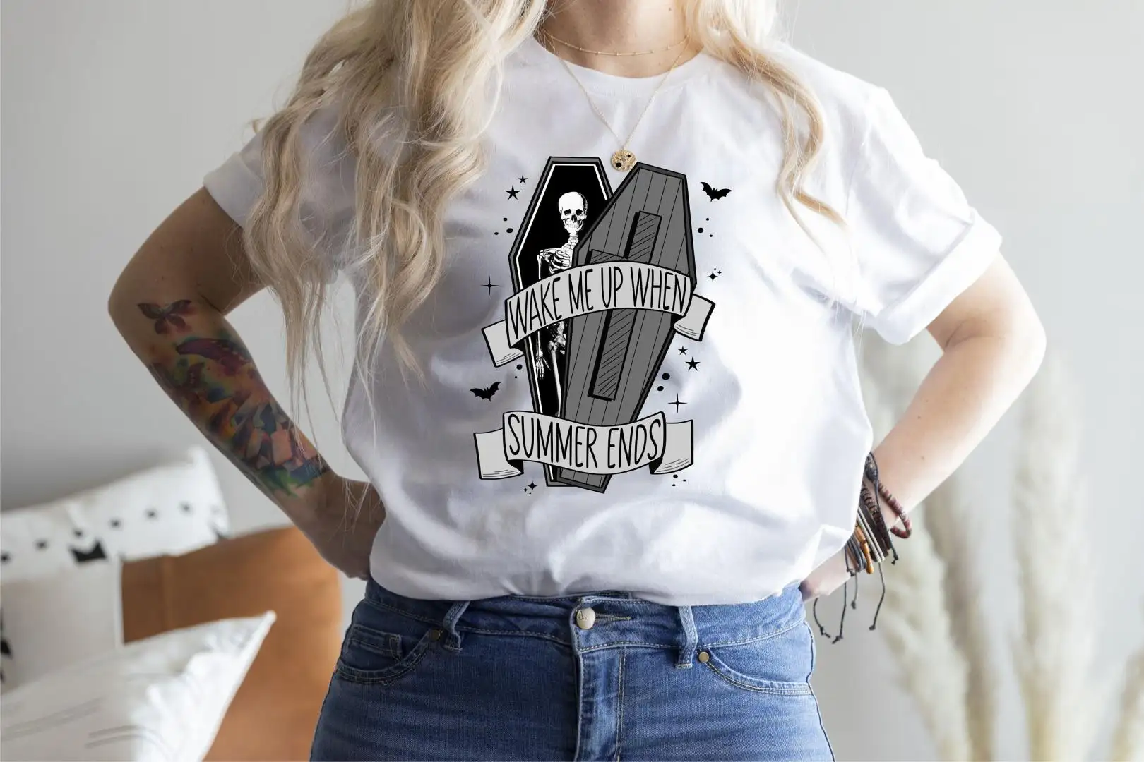 Retro Halloween Skeleton Shirt - Wake Me Up When Summer Ends