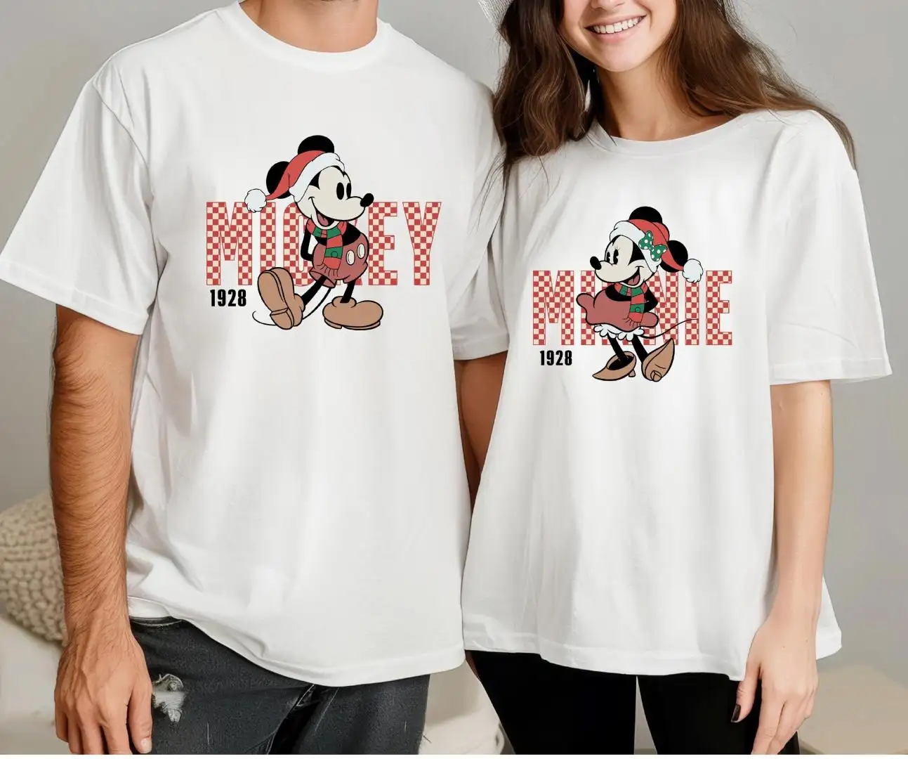 Retro Disney Christmas Mickey Minnie Matching Couple Shirt