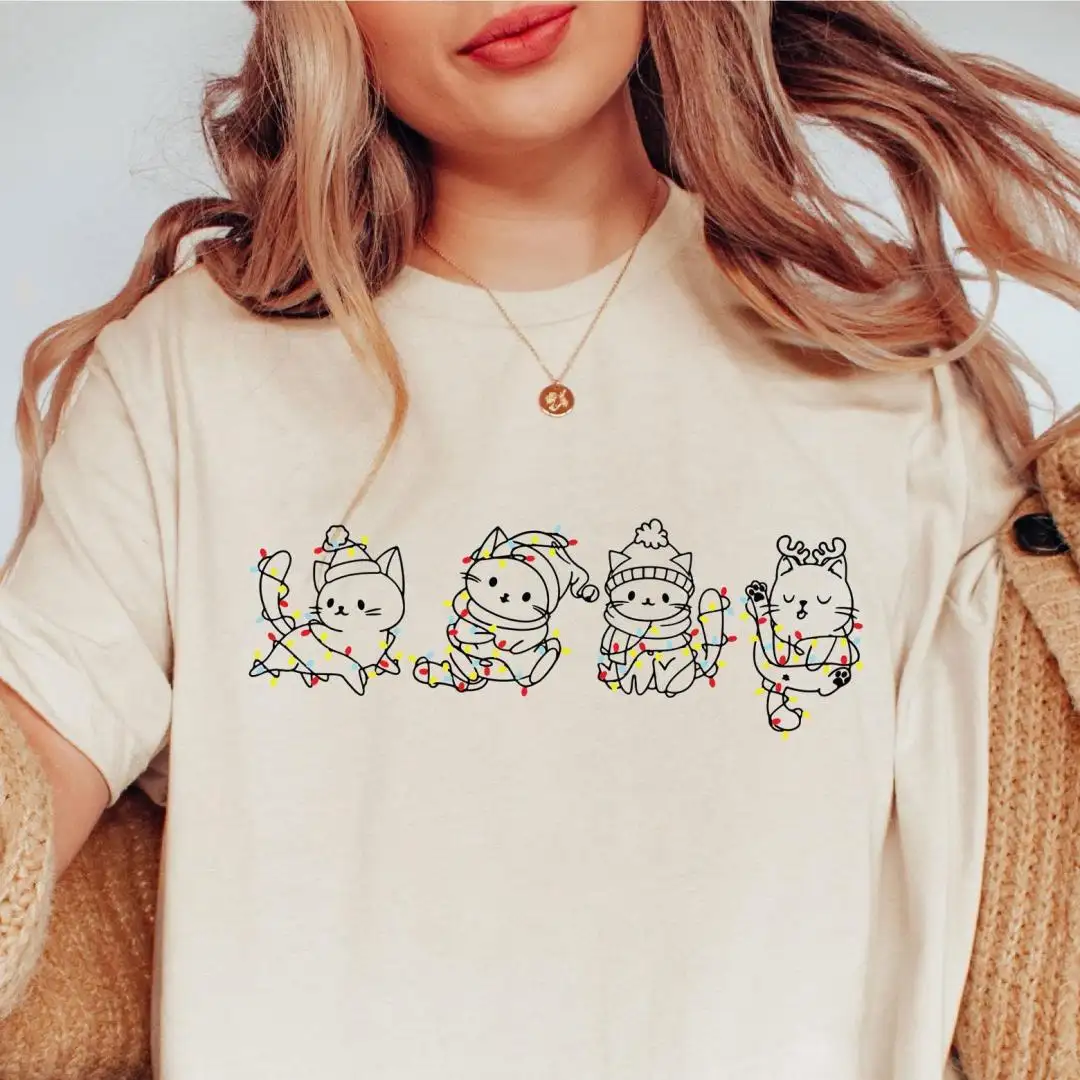 Christmas Cat Lover Shirt with Lights