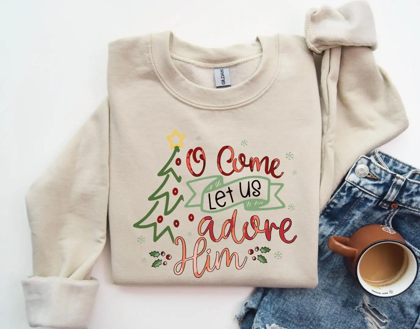 Christian Christmas Nativity Shirt O Come Let Us Adore Him