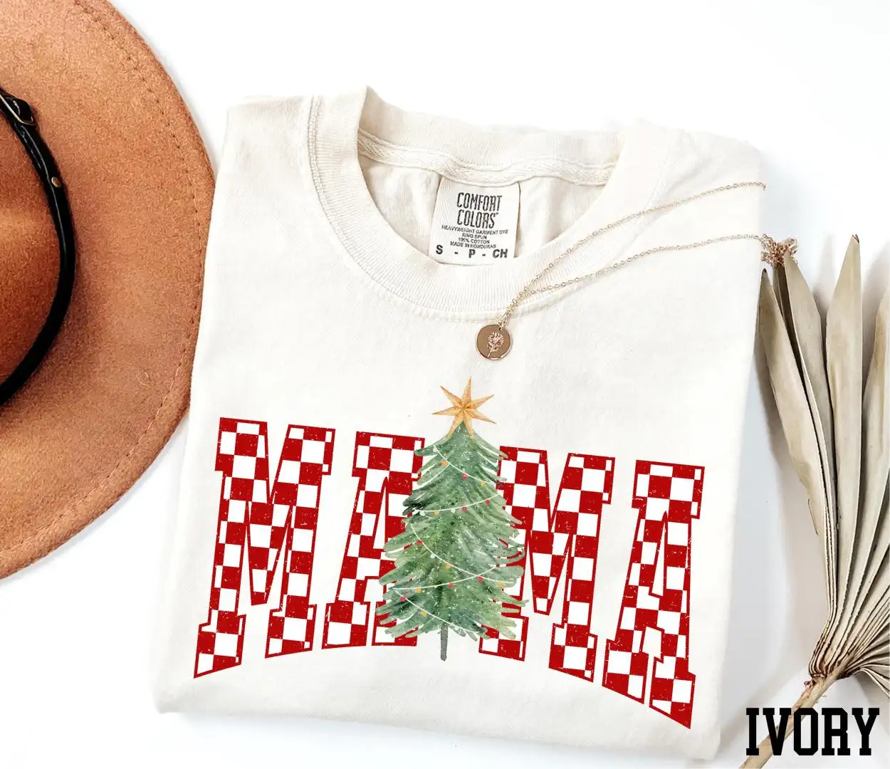 Christmas Mama Shirt with Checkered Tree Design