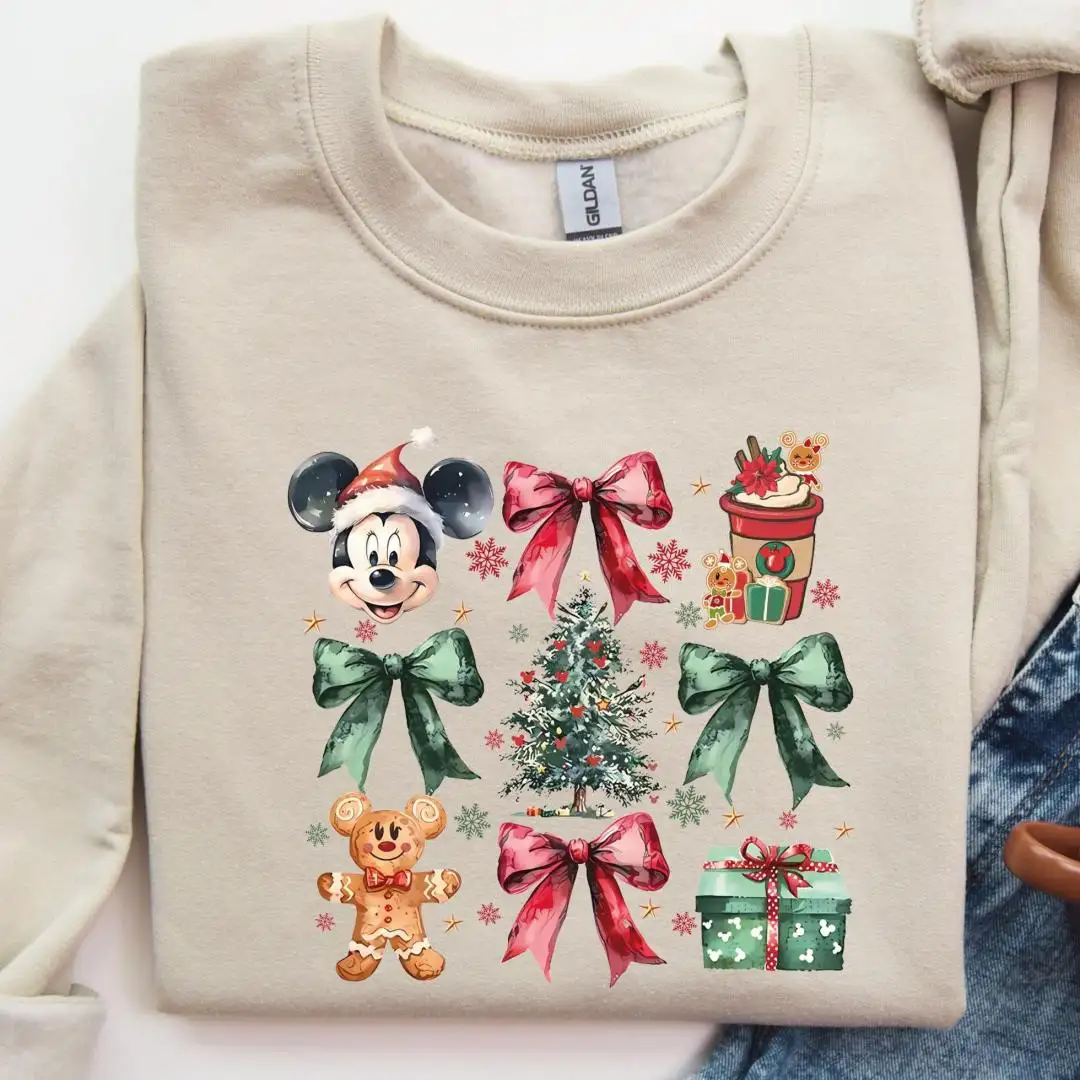 Retro Mickey Disney Christmas Shirt with Coquette Bow
