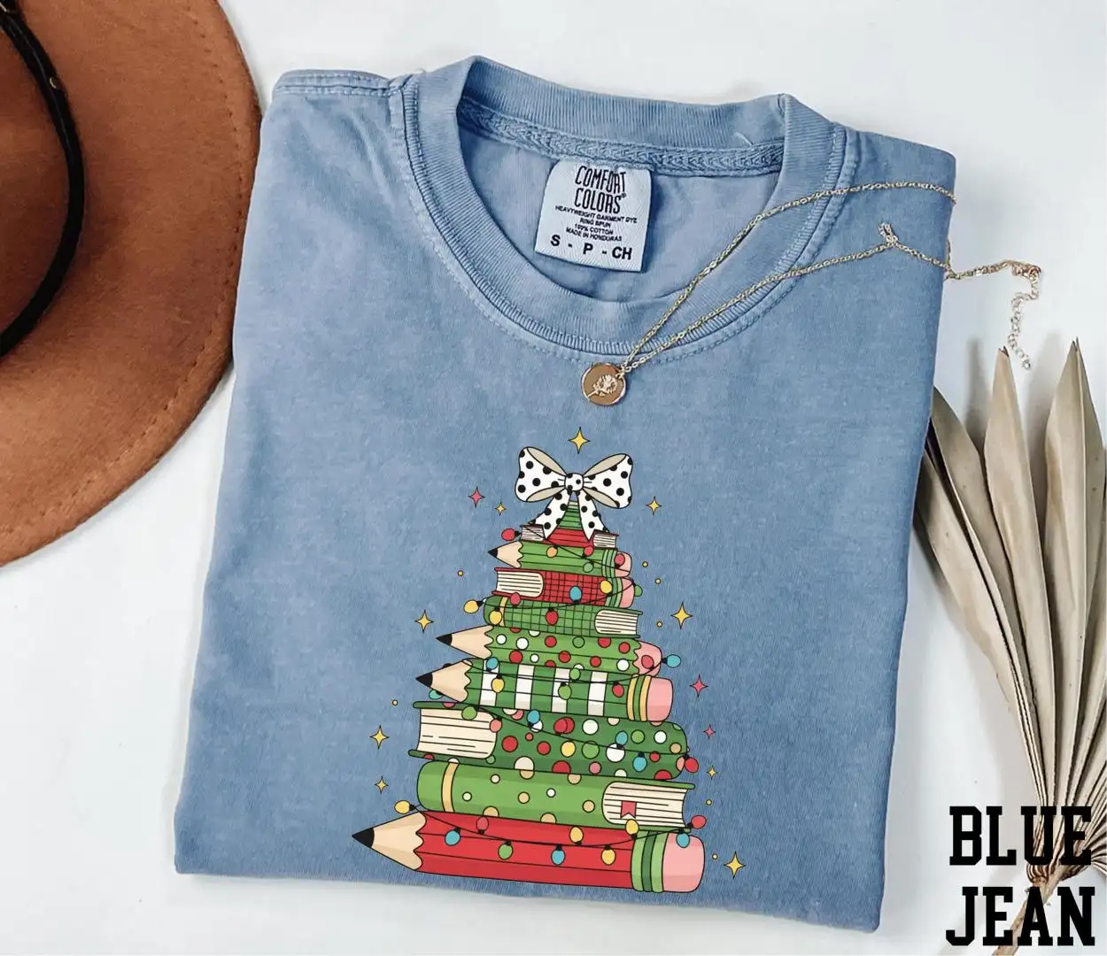 Comfort Colors® Pencil Christmas Tree Shirt, Christmas Gift for Teacher, Christmas Holiday Tee, Bookish Christmas Shirt, Teacher Life Shirt