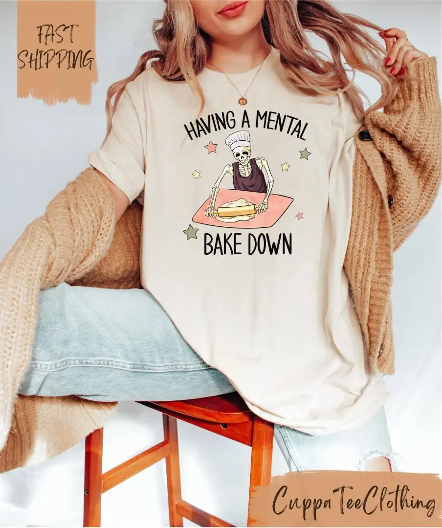 Having A Mental Bake Down Shirt, Funny Christmas Shirt, Christmas Baking Shirt, Funny Shirt For Mom, Skeleton Baking Shirt, Mental Health