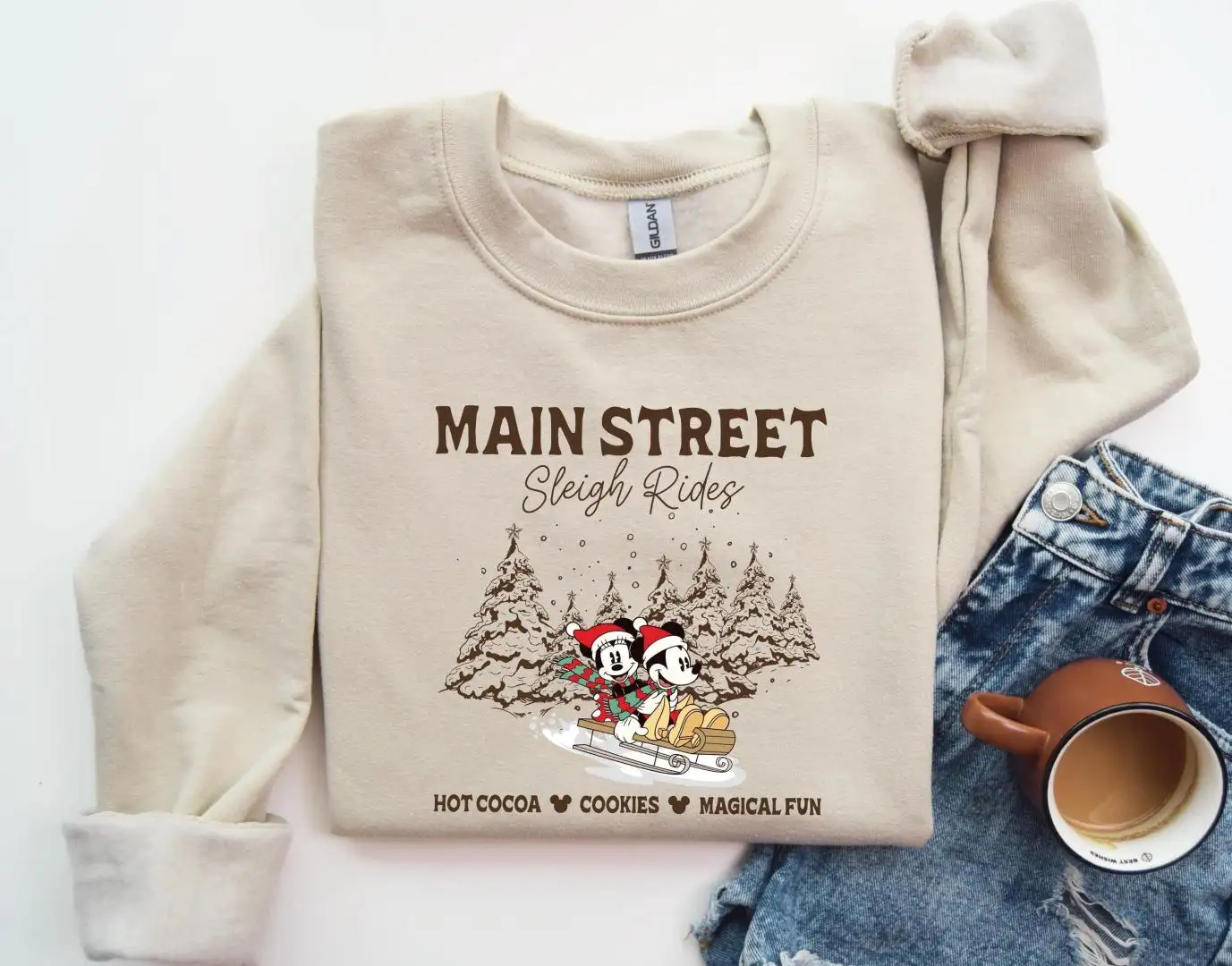 Retro Main Street Sleigh Rides Sweatshirt, Disney Christmas Sweatshrit, Retro Mickey Christmas, Christmas Mickey and Minnie Sweatshirt