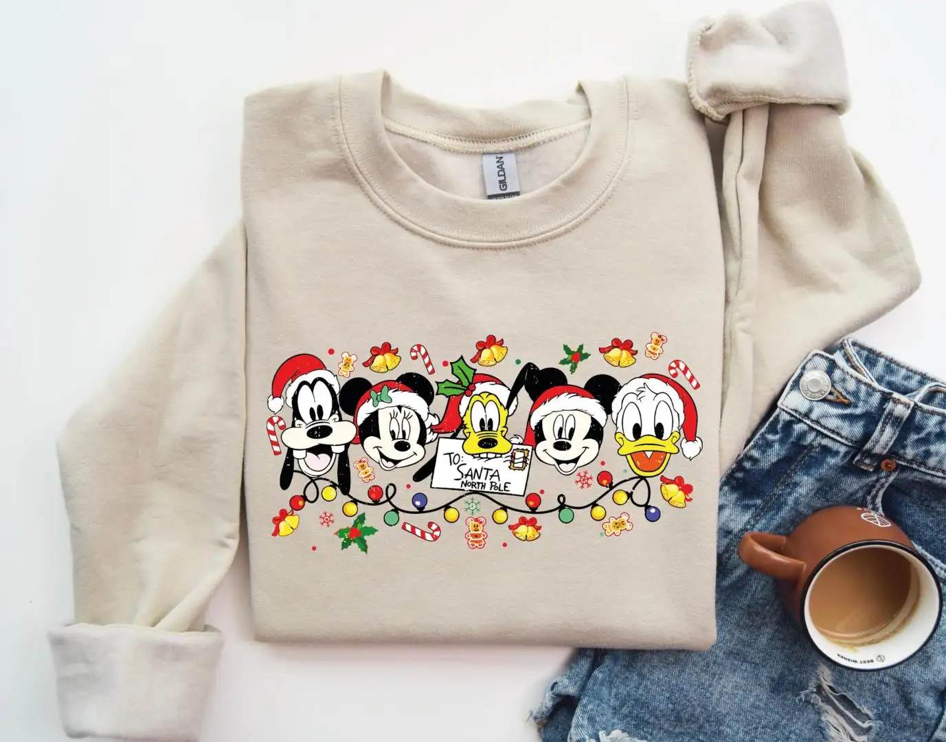 Retro Mickey and Friends Sweatshirt, Disneyland Sweater, Retro Christmas Disney Sweater, Disney North Pole, Christmas Family Vacation
