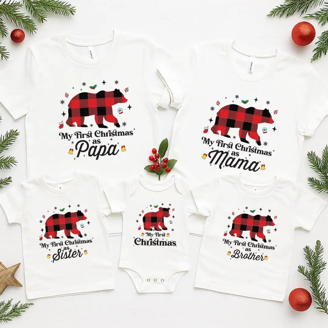Bear First Christmas Family Shirt, Baby First Christmas Bodysuit, Christmas Matching Tee, Custom 1st Holiday Sweatshirt, XMAS Mom Dad Gift