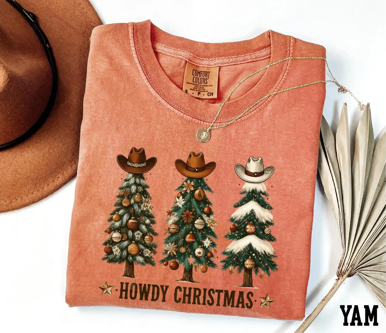 Comfort Colors® Howdy Christmas Shirt, Cowboy Hat Christmas Tree Shirt, Hello Christmas Shirt, Western Christmas Shirt, Family Xmas Shirt