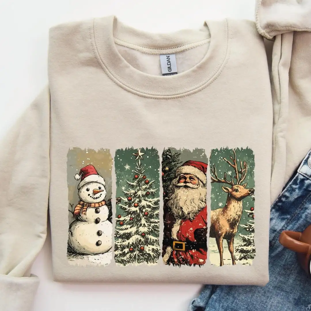 Retro Christmas Sweatshirt, Christmas Snowman Sweatshirt, Retro Santa Sweater, Cute Reindeer Sweatshirt, Christmas Gift Sweater