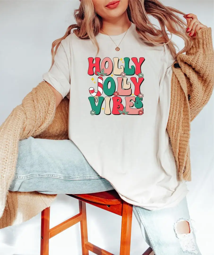 Holly Jolly Vibes Shirt / Santa Shirt / Retro Christmas Shirt / Holiday Season Shirt / Christmas Gift Shirt / Christmas Sweater