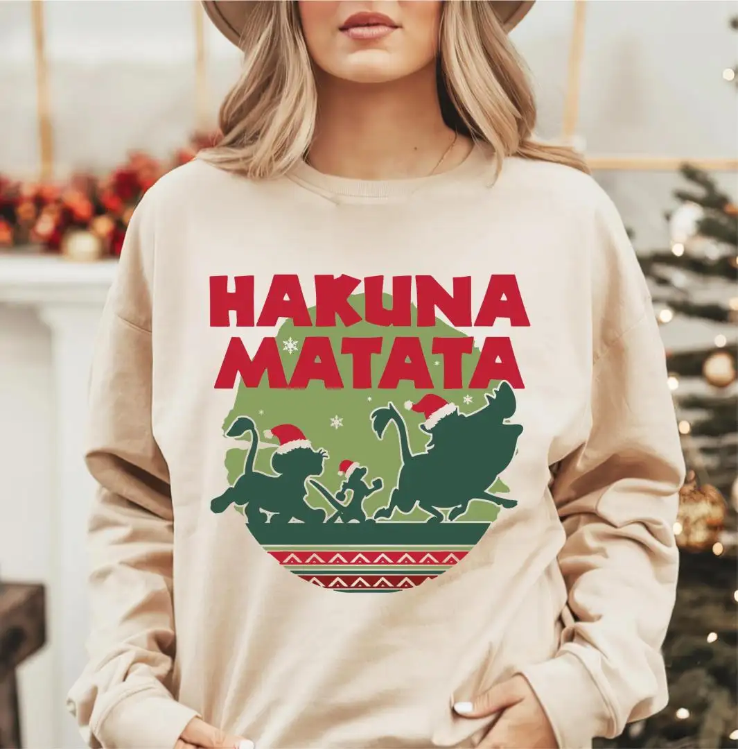 Lion King Christmas Shirt, Disneyland Santa Simba Pumbaa Timon Sweatshirt, Animal Kingdom Xmas T-Shirt, Disney Hakuna Matata Xmas T-Shirt
