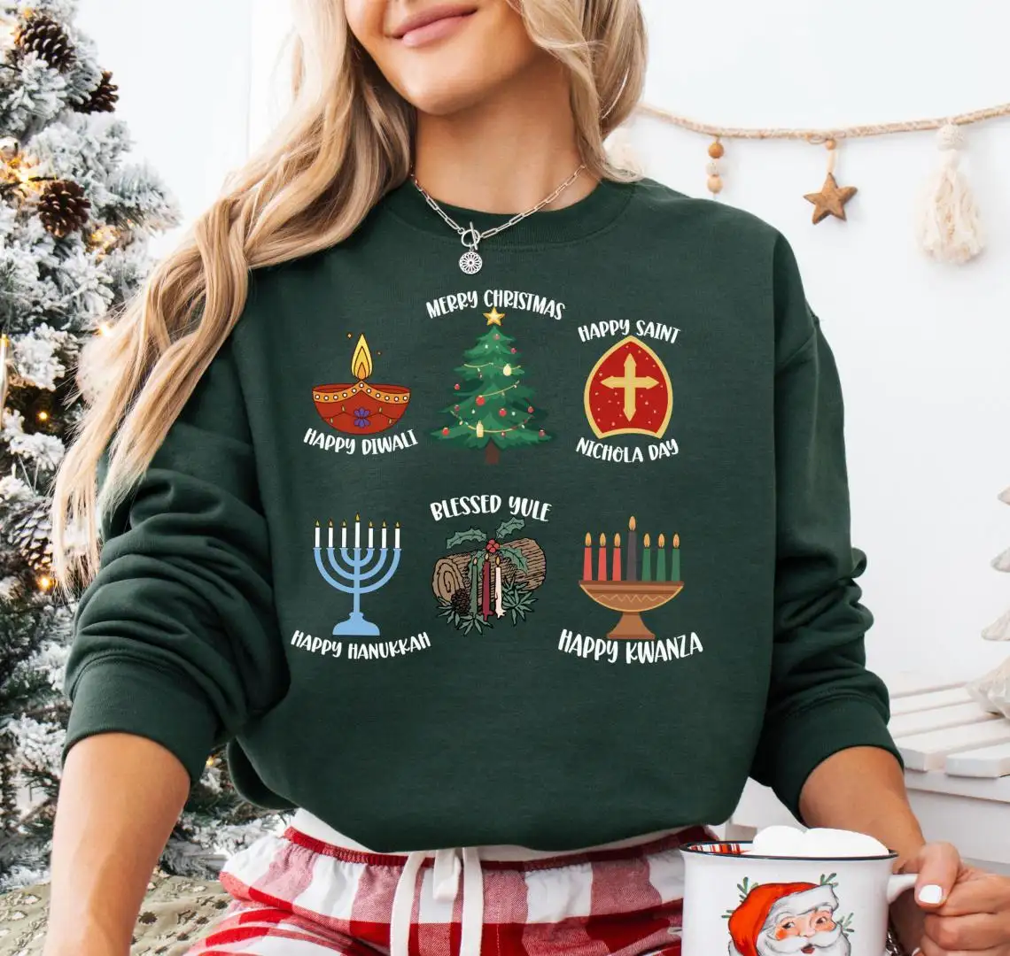 Religious Christmas Sweatshirt, Happy Kwanzaa 2025 T-Shirt, Jesus Cross Shirt, Christmas Family Matching Shirt, Happy Hanukkah Shirt