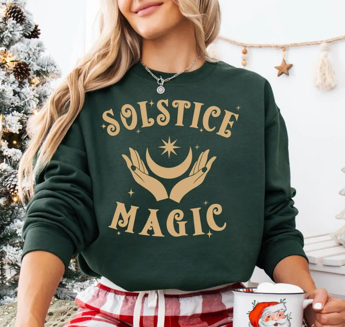 Merry Solstice Sweatshirt, Yule Holiday Shirt, Winter Solstice Shirt, Solstice Magic Christmas Tee, Solstice Moon Shirt, Pagan Xmas T-Shirt