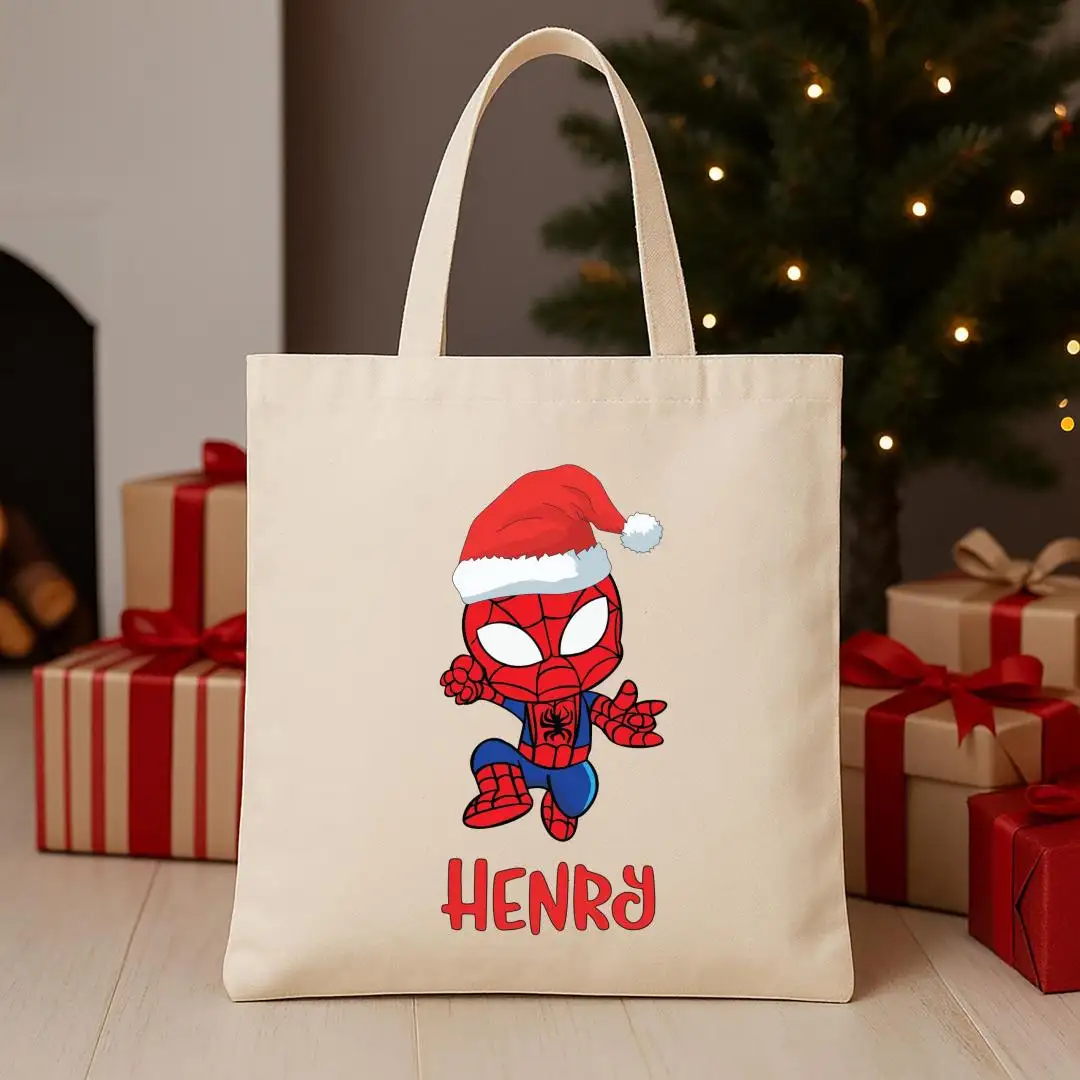 Disney Christmas Tote Bag, Superhero Holiday Tote Bags, Avengers Spiderman Totes, Christmas Kids Trip Tote, Marvel Kids Gift Totes