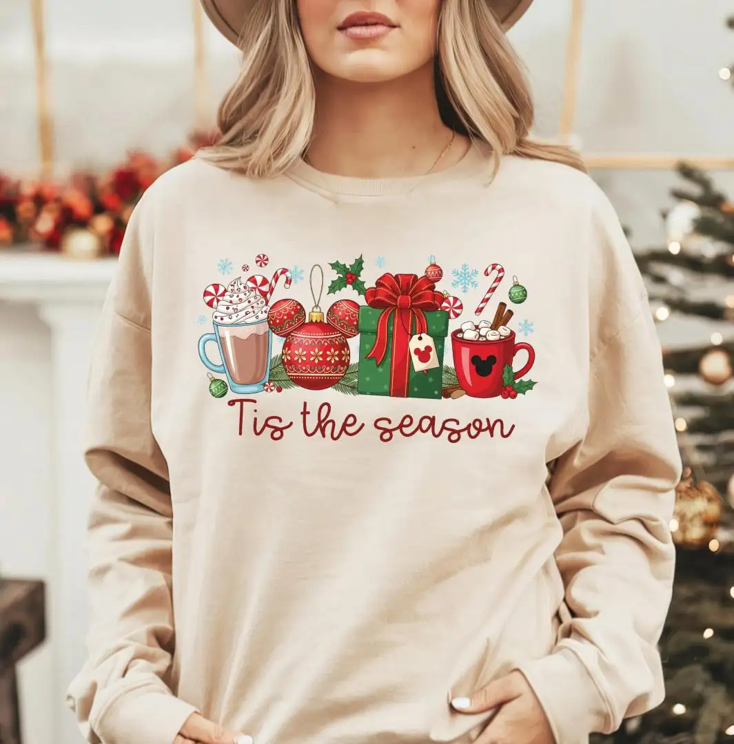 Mickey Christmas Coffee Latte Sweatshirt, Disneyland Christmas Family Party T-Shirt, Disney Winter Holiday Shirt, , Tis The Season Tee