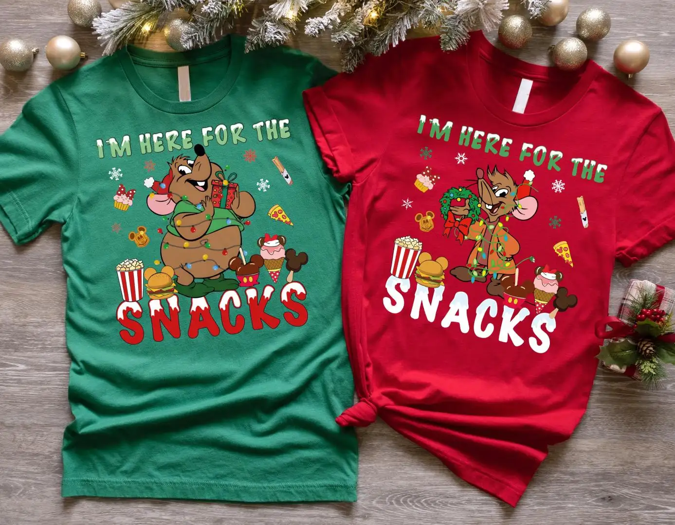Jaq And Gus Gus Christmas Shirt, I'm Here For The Snacks Tee, Disneyland Family Xmas Holiday Sweatshirt, Cinderella Xmas T-shirt