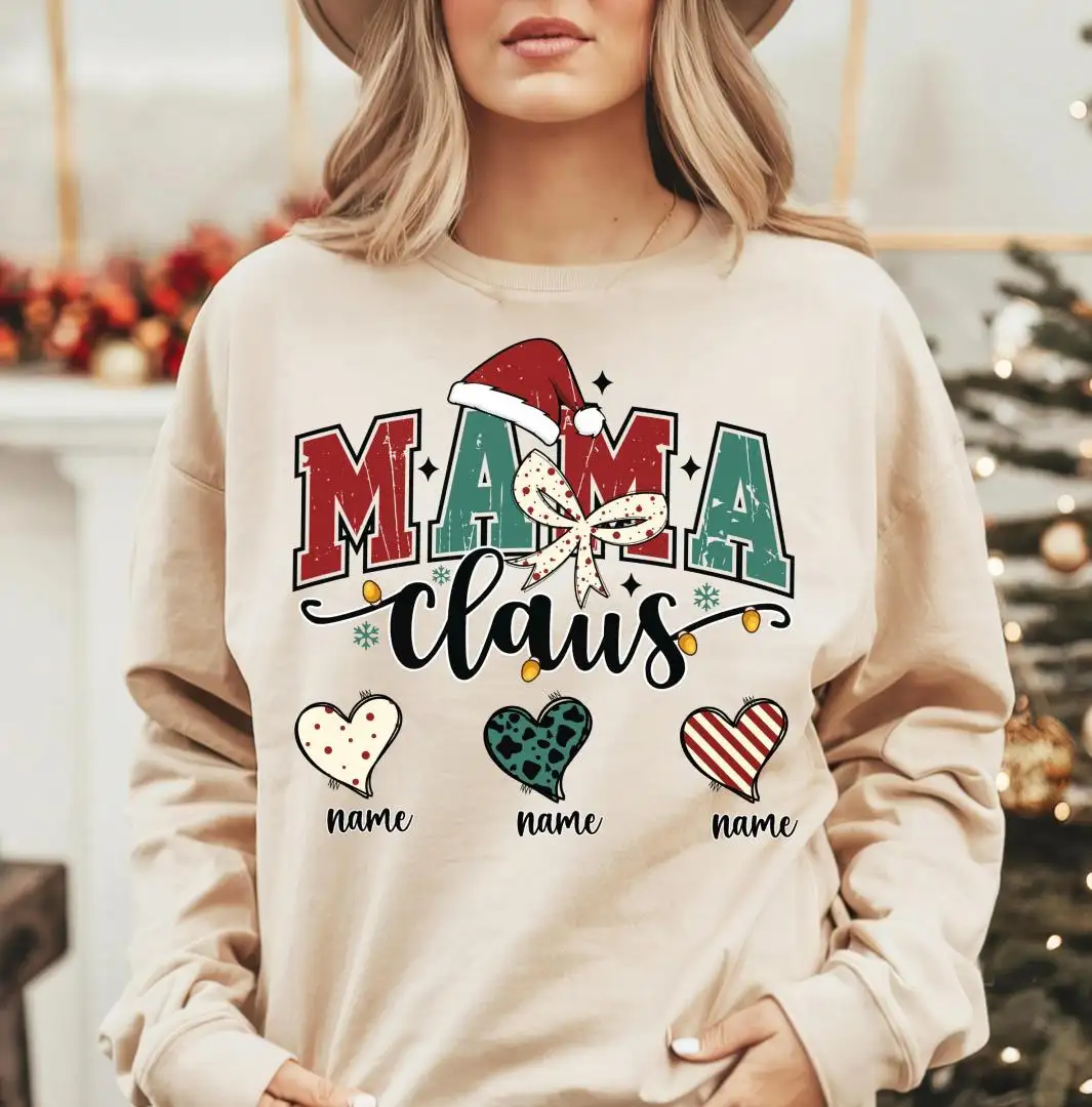 Mama Claus Christmas Sweatshirt, Family Claus Coquette Sweater, Custom Christmas Mom and Kids T-Shirt, Merry Christmas Holiday Tee