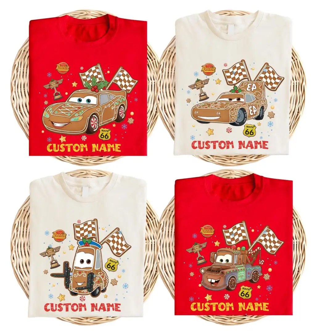 Cars Gingerbread Christmas Shirt, Disneyland Family Holiday Sweat, Mater Doc Hudson Xmas Tee, Disney Lightning McQueen Cookies Xmas T-Shirt