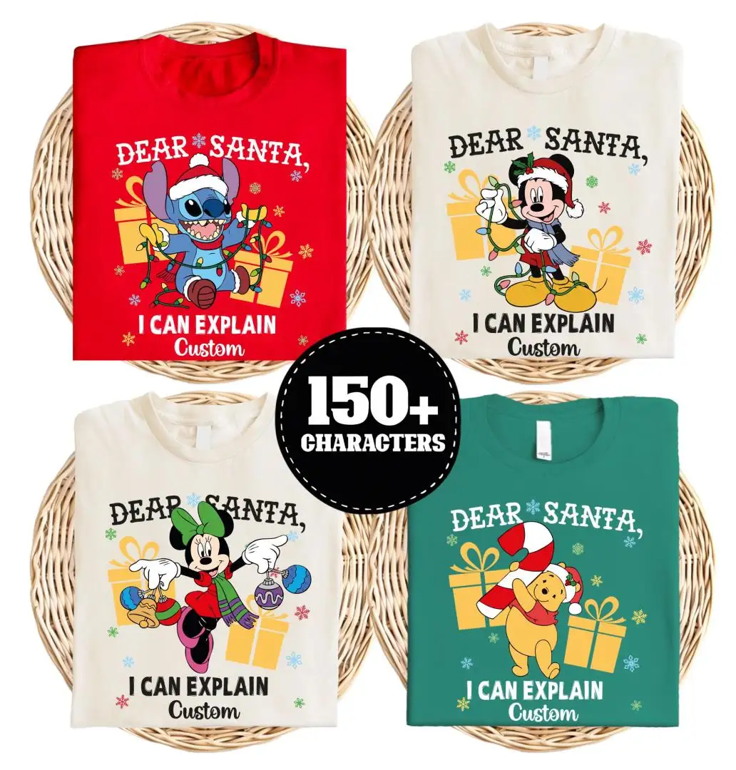 Disney Dear Santa Christmas Shirt, Disneyland Holiday Matching Sweatshirt, Stitch Pooh Xmas Tee, Mickey And Friends Christmas 2025 T-Shirt