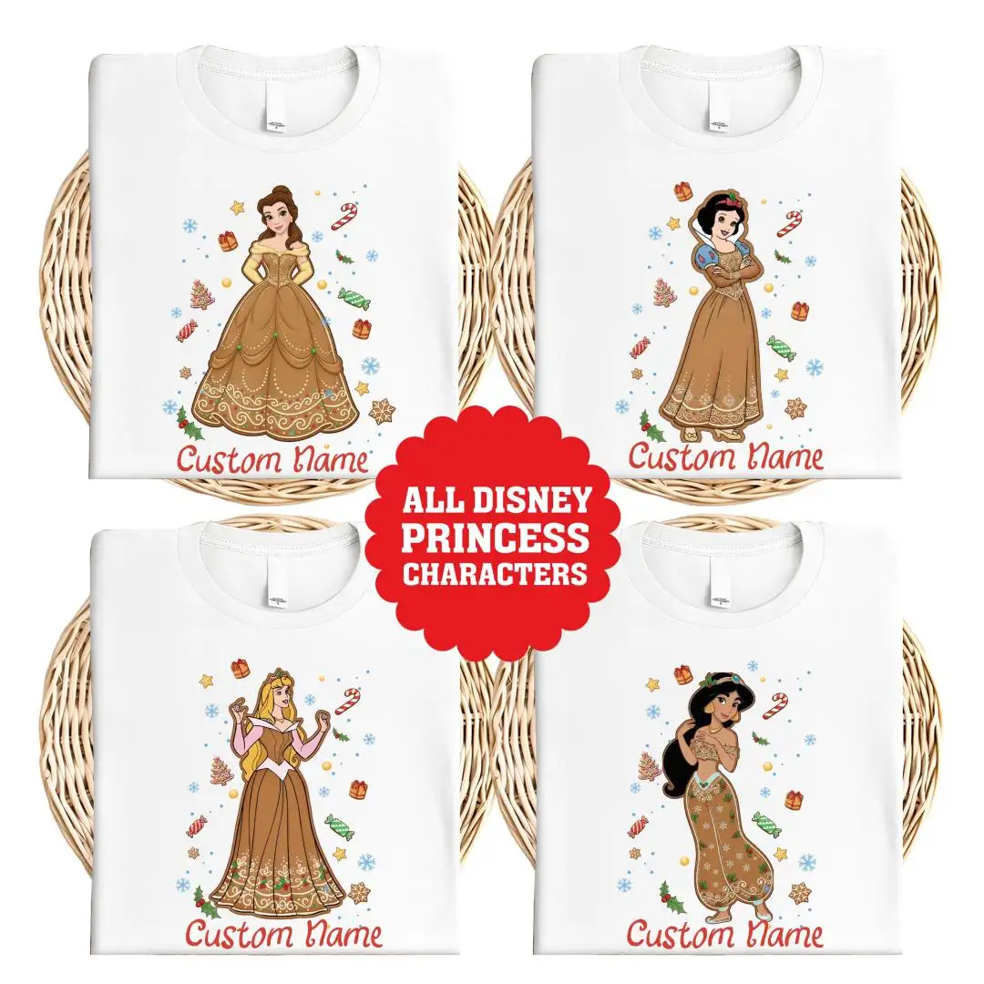 Princess Gingerbread Christmas Shirt, Disneyland Christmas Party 2025 Sweater, Custom Disney Princess Xmas Cookie Shirt, Girls Trip Xmas Tee