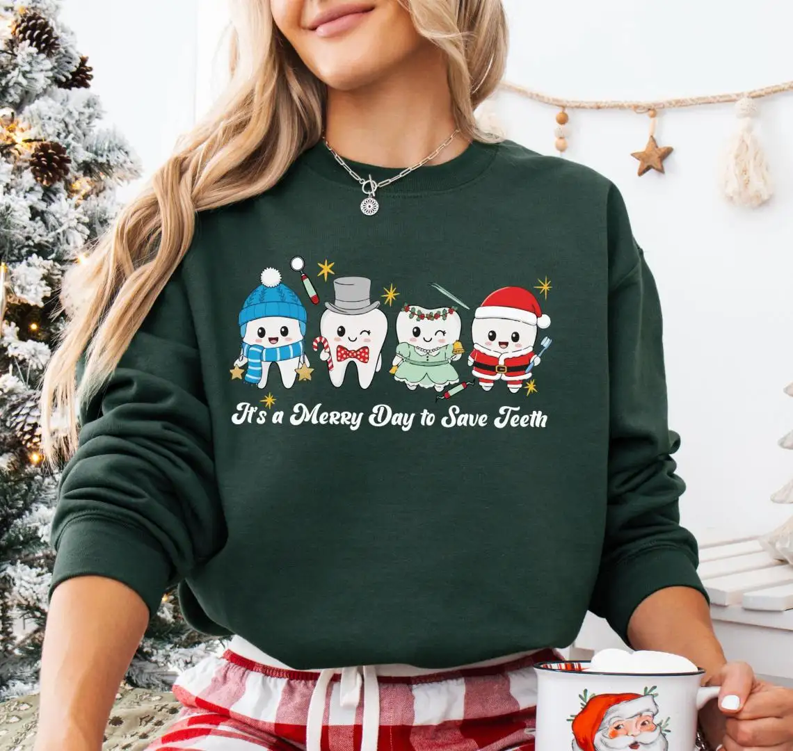 Teeth Christmas Sweatshirt, Christmas Dentist Shirt, Teeth Santa Shirt, Xmas Dental Squad Tee, Save Teeth Tee, Christmas Lights T-Shirt
