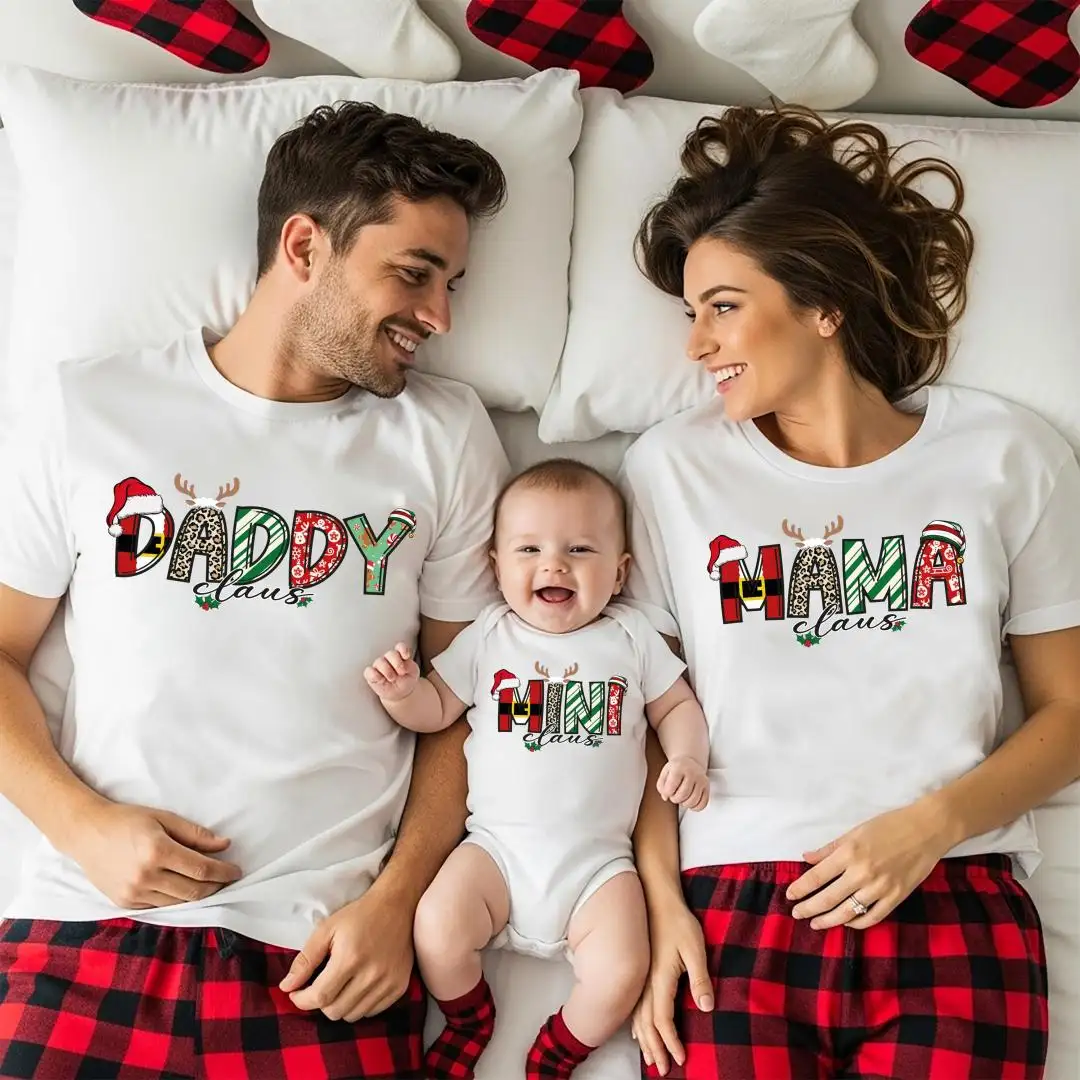 Custom Family Claus Christmas Shirt, Personalized Matching Holiday Tee, Mini Claus Tee, Family Christmas 2025 Sweater, Mama Dada Claus Tee