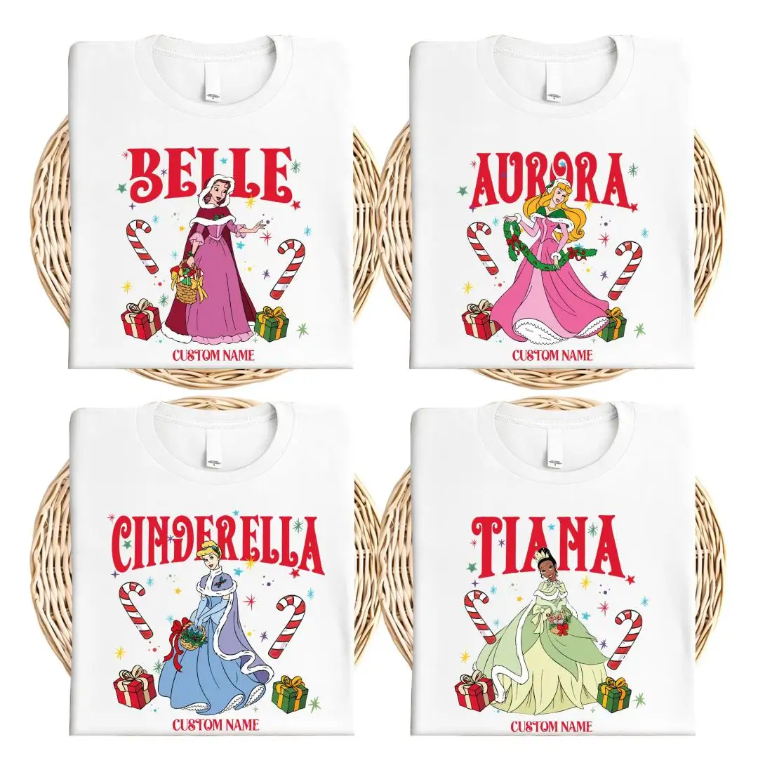 Princess Christmas Shirt, Disney Custom Girls Xmas Trip T-Shirt, Cinderella Tiana Rapunzel Xmas Tee, Disneyland Holiday Sweatshirt