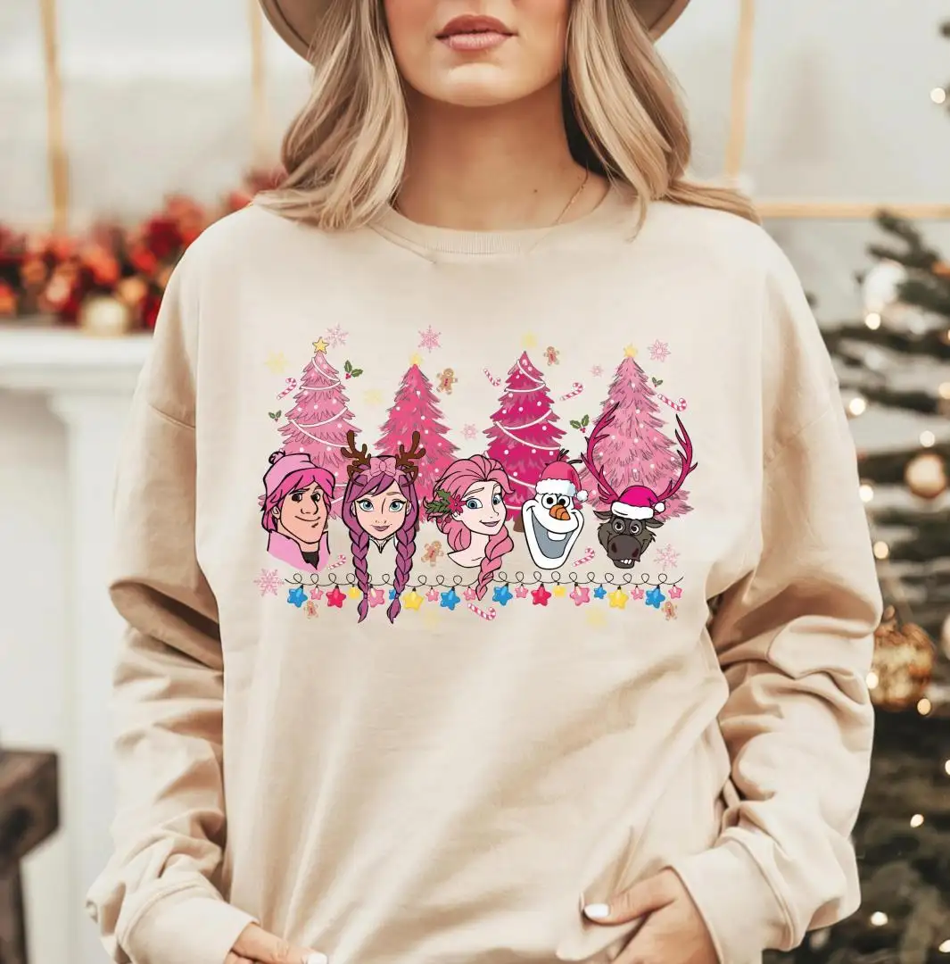 Disney Frozen Pink Christmas Sweatshirt, Princess Elsa & Anna Xmas Shirt, Olaf and Kristoff Xmas Sweater, Disney Girls Christmas Trip Tee