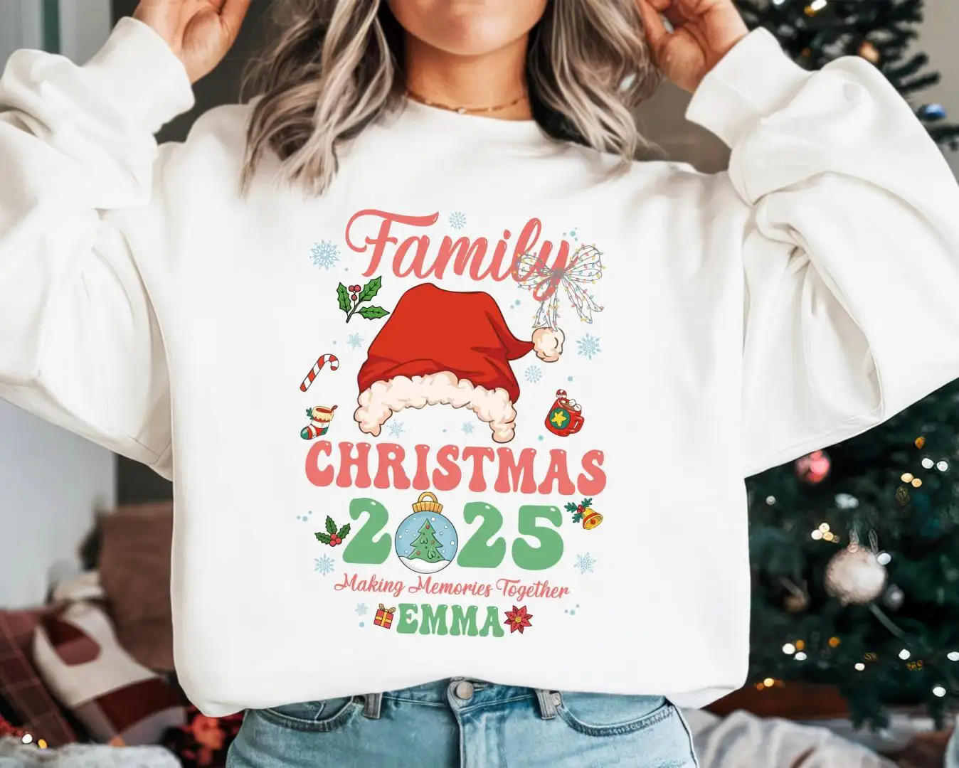 Family Christmas Sweater, Xmas Gift Shirt, Family Vacation Xmas Shirt, Making Memories Together Xmas Sweater, Custom Santa Hat 2025 Tee