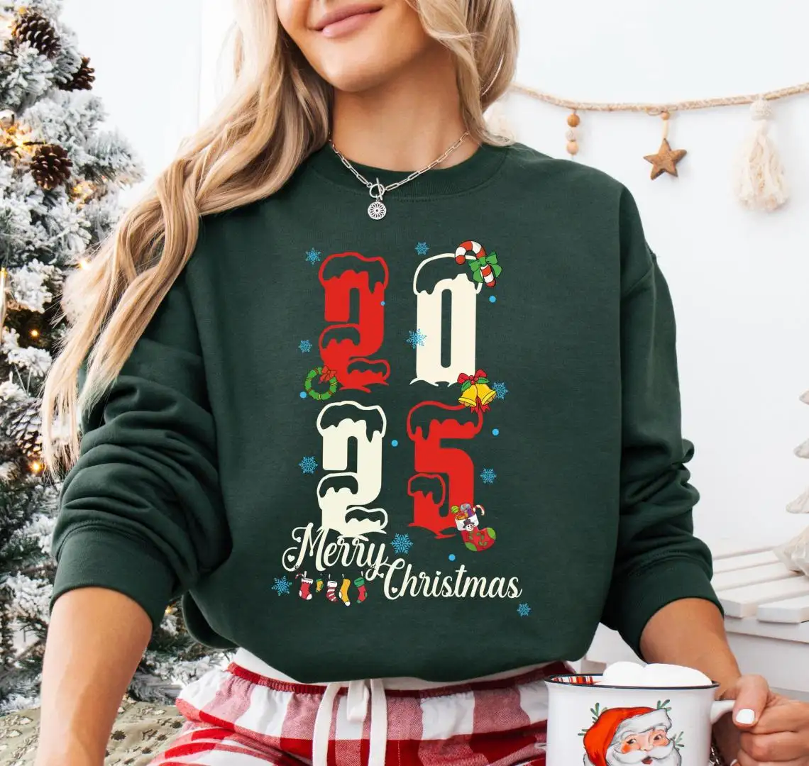 Merry Christmas 2025 Shirt, Christmas Holiday Sweater, Happy Xmas Family Tee, Xmas Party Shirts, Trendy Christmas Lights Tee, Xmas Gift Tee