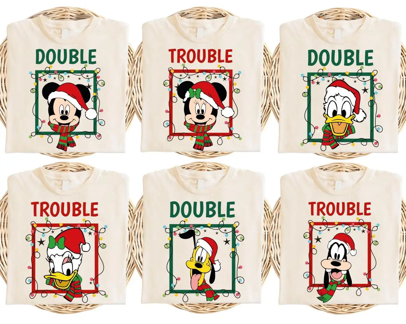 Disney Christmas Shirt, Disney Xmas Family Trip Hoodie, Mickey Santa Hat Sweater, Merry Xmas Couple Shirt, Mickey Minnie Double Trouble Tee