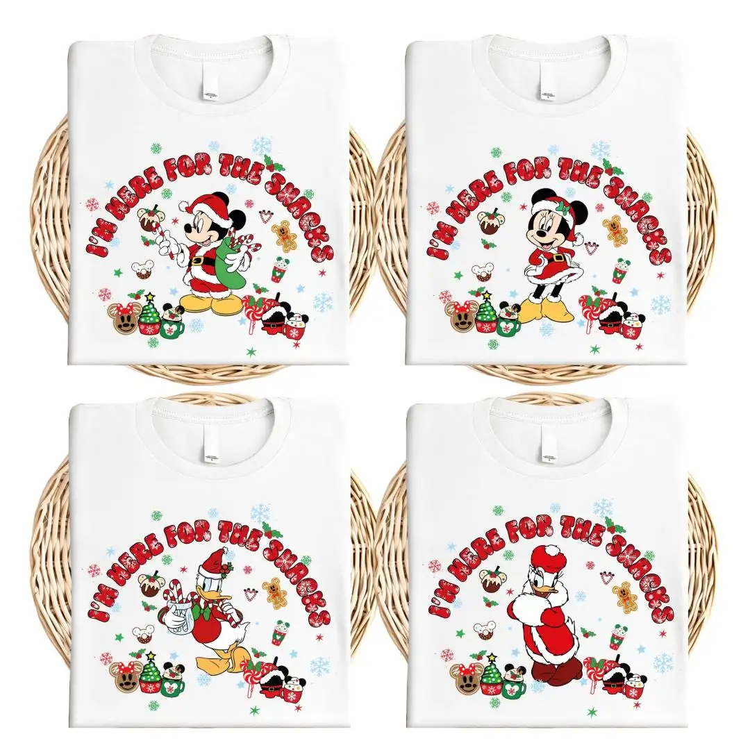Mickey Friends Christmas Shirt, WDW Xmas Family Trip Tee, Disney I'm Just Here For The Snacks Holiday T-Shirt, Disney Xmas Holiday Gift