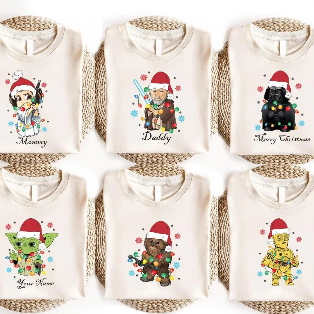Star Wars Christmas Shirt, Baby Yoda Chewbacca Princess Leia Xmas Shirt, Disney Santa Hat Xmas Shirt, Disneyland Family Holiday Shirt