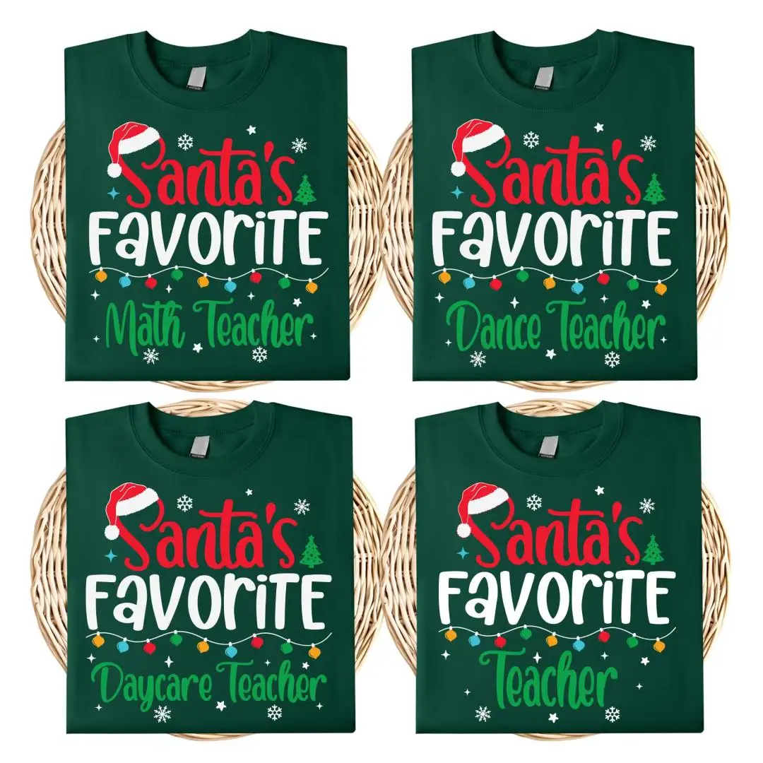 Santa's Favorite Teacher Xmas Shirt, Christmas Elf Teacher Shirt, School Christmas Matching Shirt, Math Teacher Xmas Tee, Dance Teacher Xmas