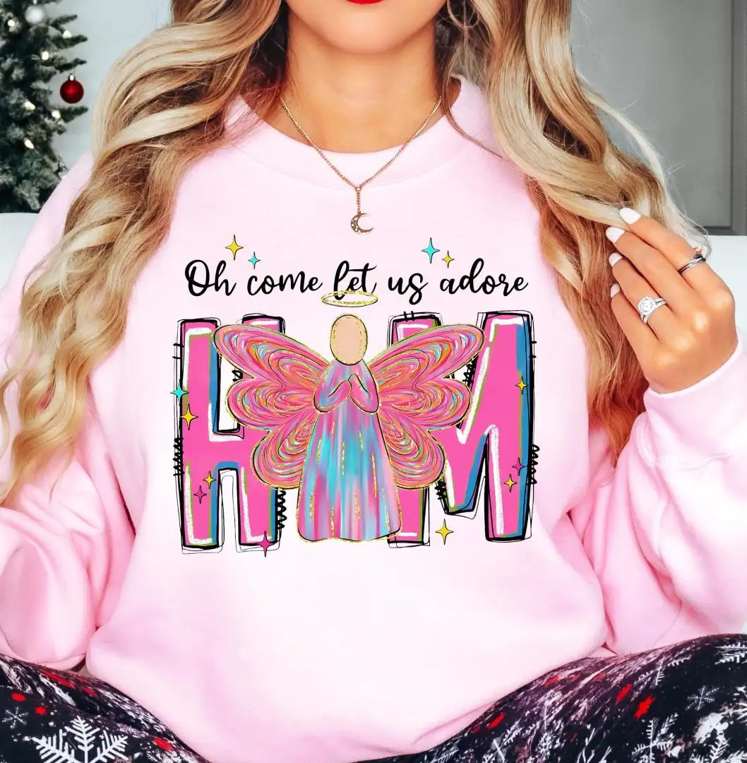 Religious Christmas Shirt, Oh Come Let Us Adore Him Christmas Sweatshirt, Faith Based Christmas Tee, Family Christian Xmas Hoodie