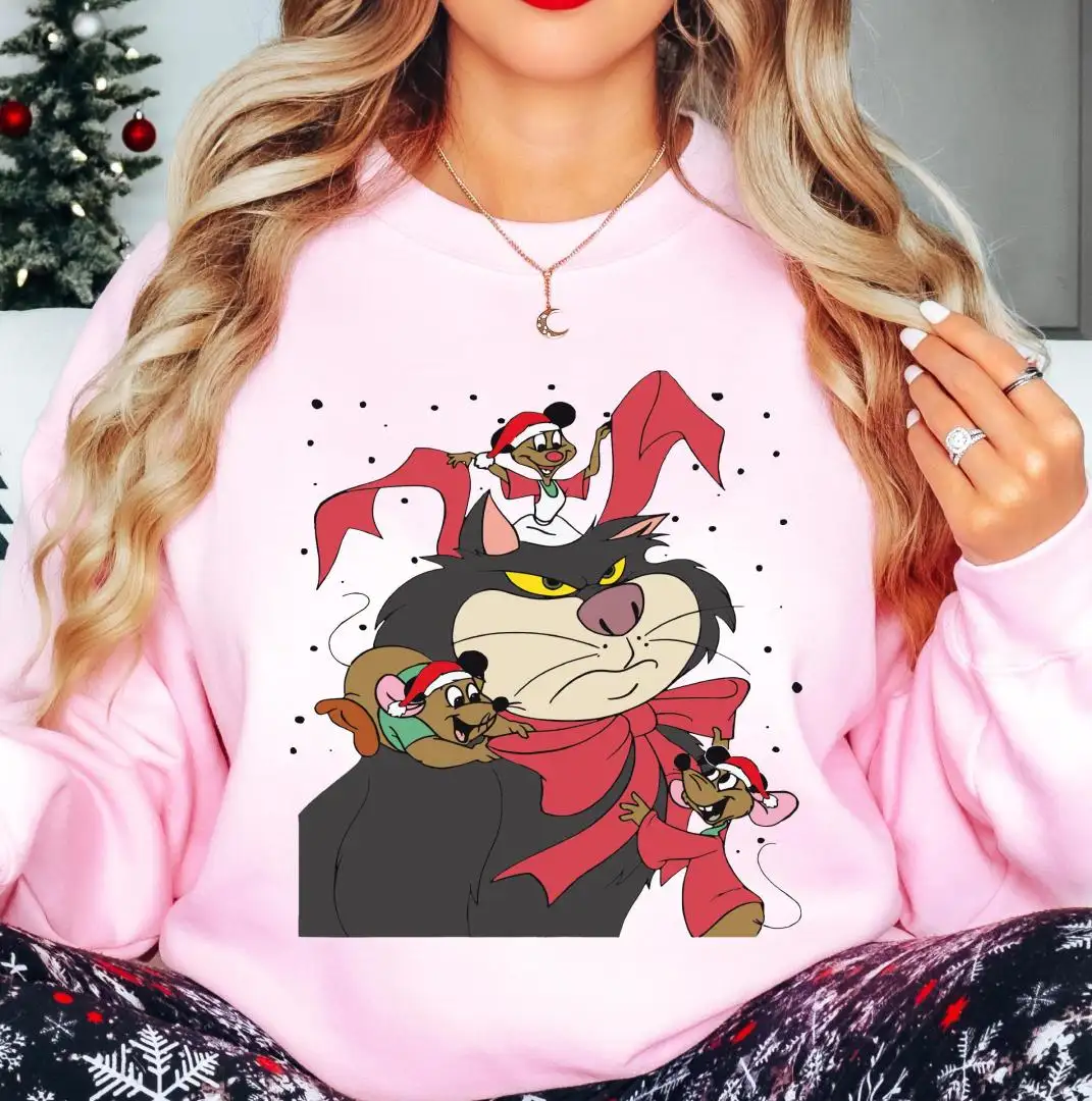 Jaq And Gus Gus Christmas Shirt, Lucifer Cat Xmas T-shirt, Disneyland Holiday Tee, Disney Cinderella Christmas Shirt, Cinderella Xmas Sweat