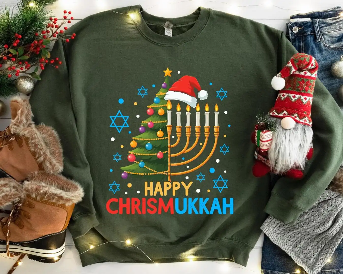 Happy Chrismukkah Shirt, Hanukkah Menorah Candle Shirt, Jewish Holiday Christmas Shirt, Chanukah Family Party Tee, Religious Hanukkah Shirt